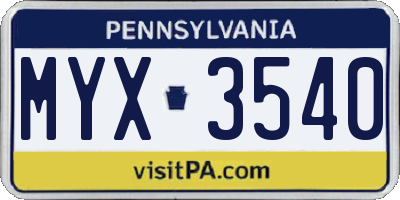 PA license plate MYX3540