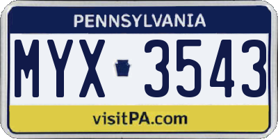 PA license plate MYX3543