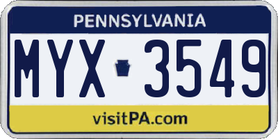 PA license plate MYX3549