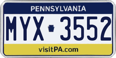 PA license plate MYX3552