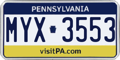 PA license plate MYX3553