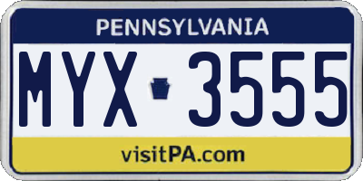 PA license plate MYX3555