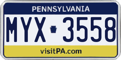 PA license plate MYX3558