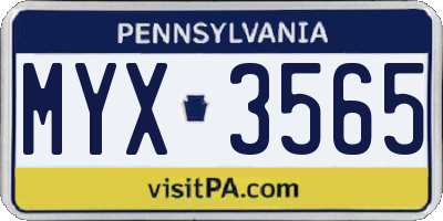 PA license plate MYX3565