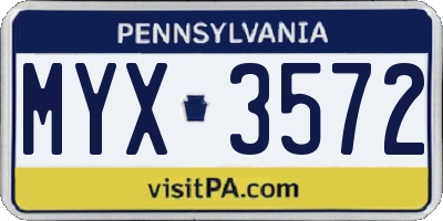 PA license plate MYX3572