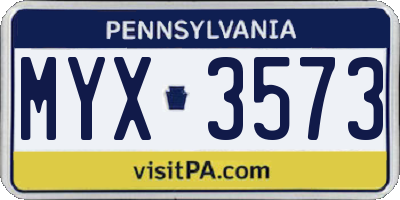 PA license plate MYX3573