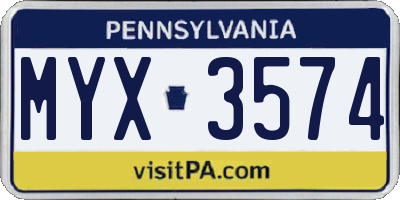 PA license plate MYX3574