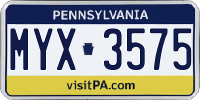 PA license plate MYX3575