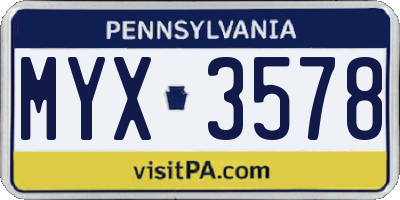 PA license plate MYX3578