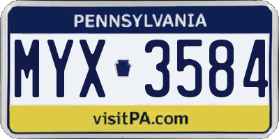 PA license plate MYX3584