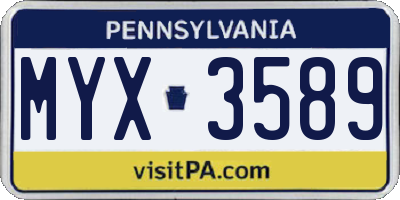 PA license plate MYX3589