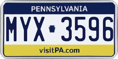 PA license plate MYX3596