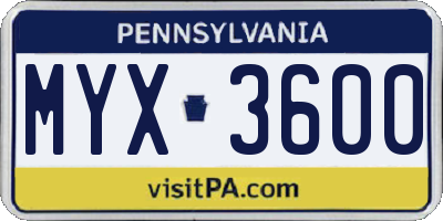 PA license plate MYX3600