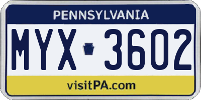 PA license plate MYX3602
