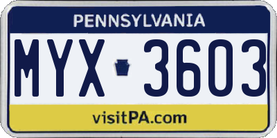 PA license plate MYX3603
