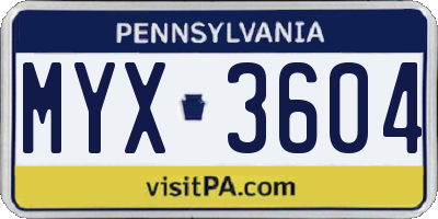 PA license plate MYX3604