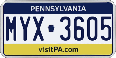 PA license plate MYX3605