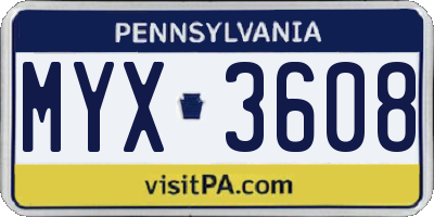 PA license plate MYX3608