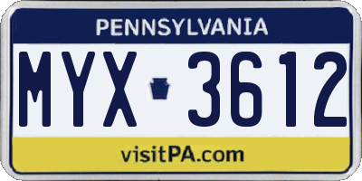 PA license plate MYX3612