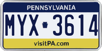 PA license plate MYX3614