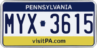 PA license plate MYX3615