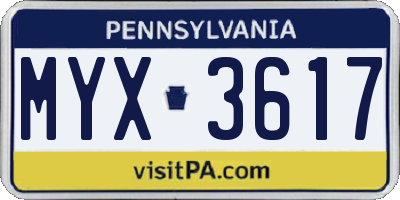 PA license plate MYX3617