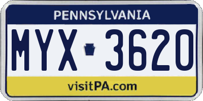 PA license plate MYX3620