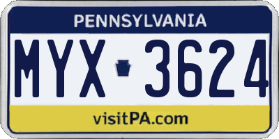 PA license plate MYX3624