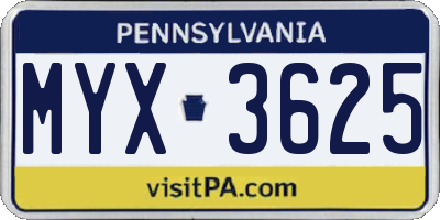 PA license plate MYX3625
