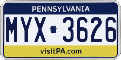 PA license plate MYX3626