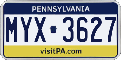 PA license plate MYX3627