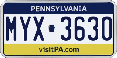 PA license plate MYX3630