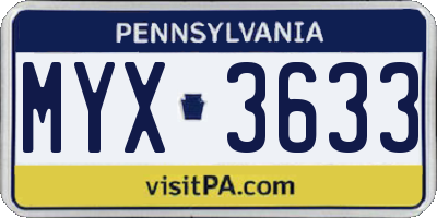 PA license plate MYX3633