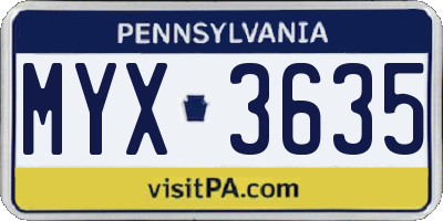 PA license plate MYX3635