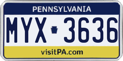 PA license plate MYX3636