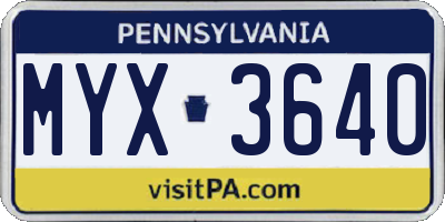 PA license plate MYX3640