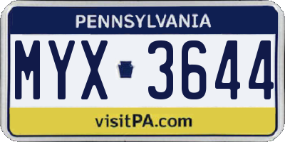 PA license plate MYX3644