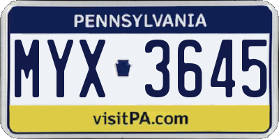 PA license plate MYX3645