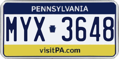 PA license plate MYX3648