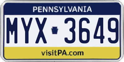 PA license plate MYX3649