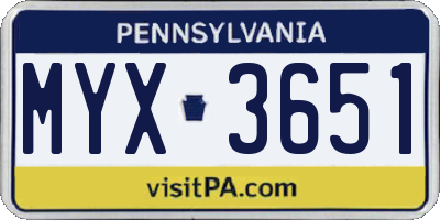 PA license plate MYX3651