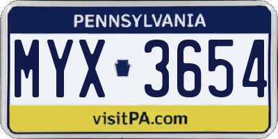 PA license plate MYX3654