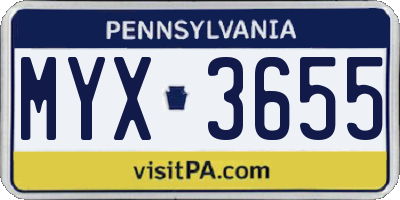 PA license plate MYX3655