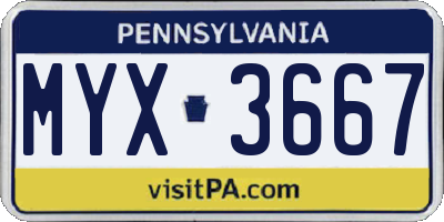 PA license plate MYX3667