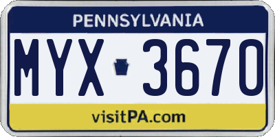 PA license plate MYX3670