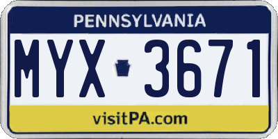 PA license plate MYX3671