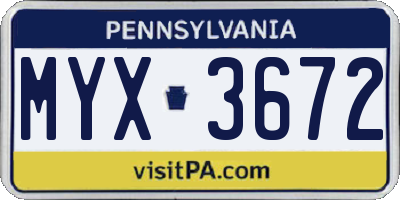 PA license plate MYX3672