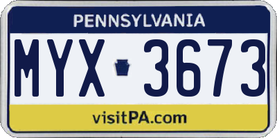 PA license plate MYX3673