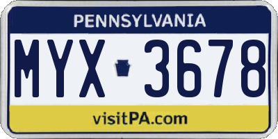 PA license plate MYX3678