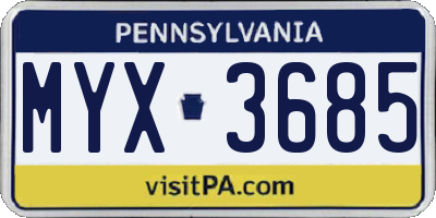 PA license plate MYX3685
